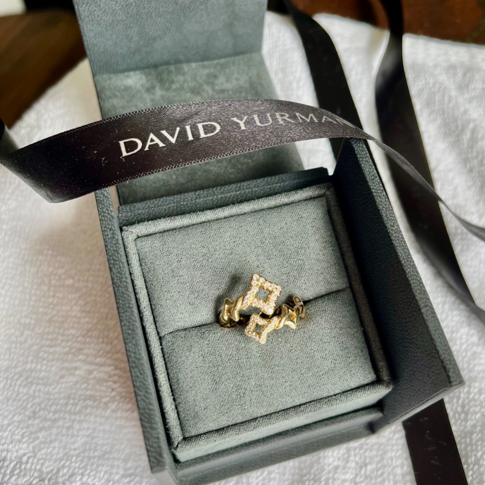 David Yurman Venetian Quatrefoil Diamond Pave 0.26cts 18K Gold Ring/Size 7.5/Box